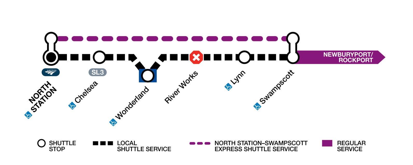 Service map for alternative service between North Station and Swampscott