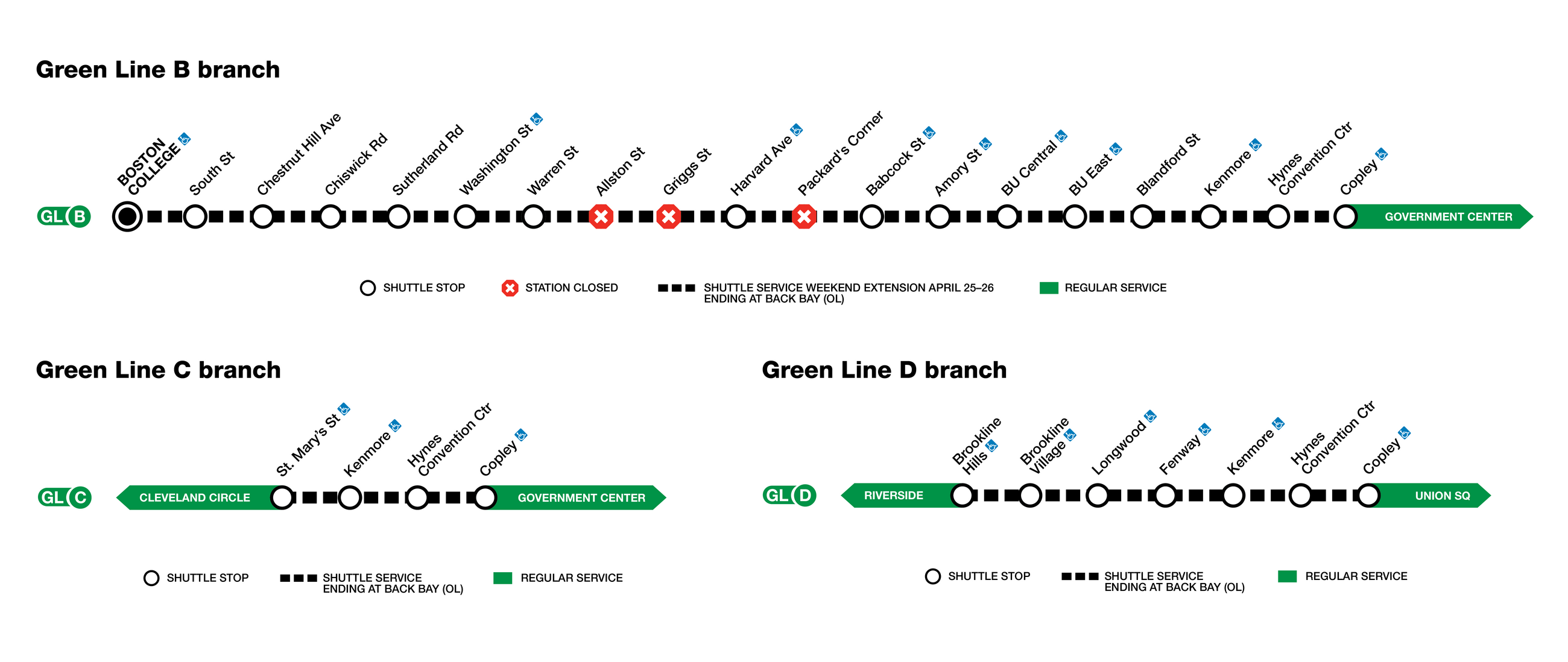 Alternative Service during the Green Line work on the weekend of April 25 - 26