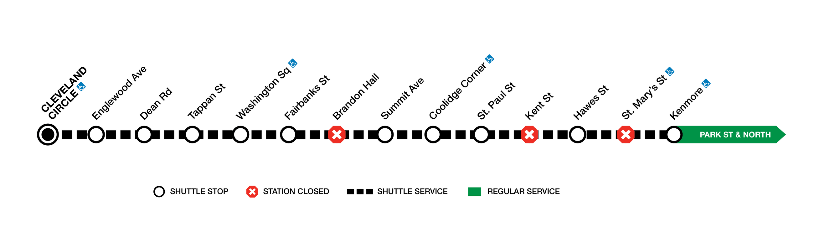 Alternative service options during the work on the Green Line between Cleveland Circle and Kenmore on May 6 - 17. 
