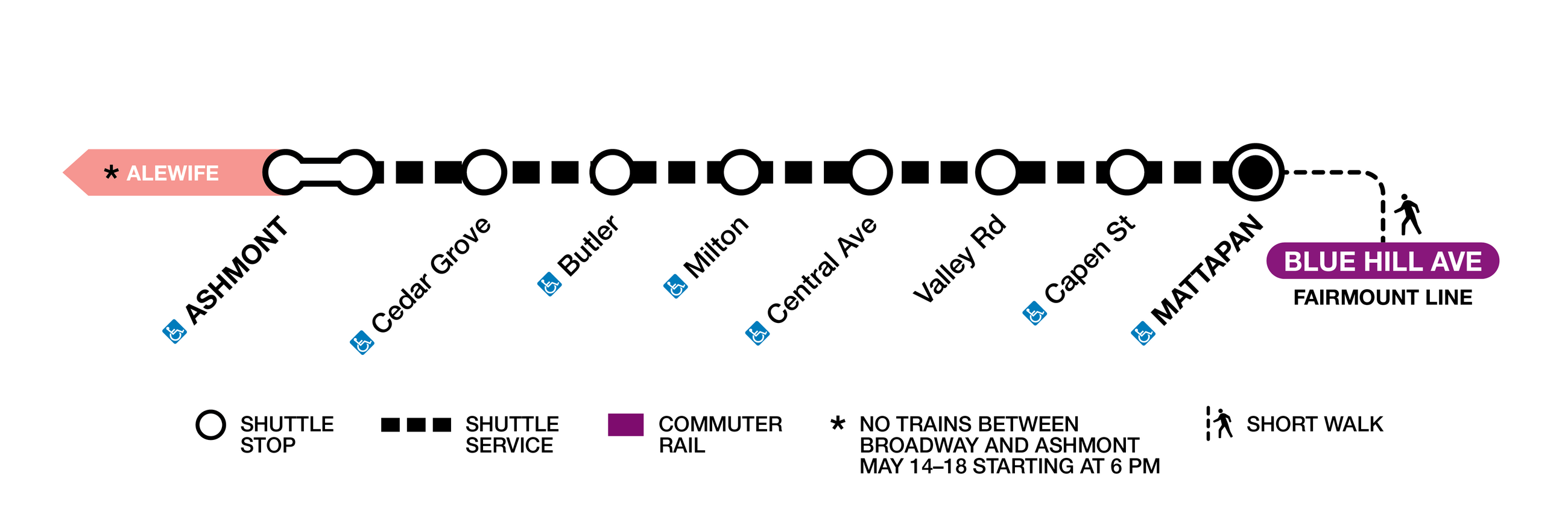 Alternative service options during the work on the Mattapan Line Between Ashmont and Mattapan, May 14-16.