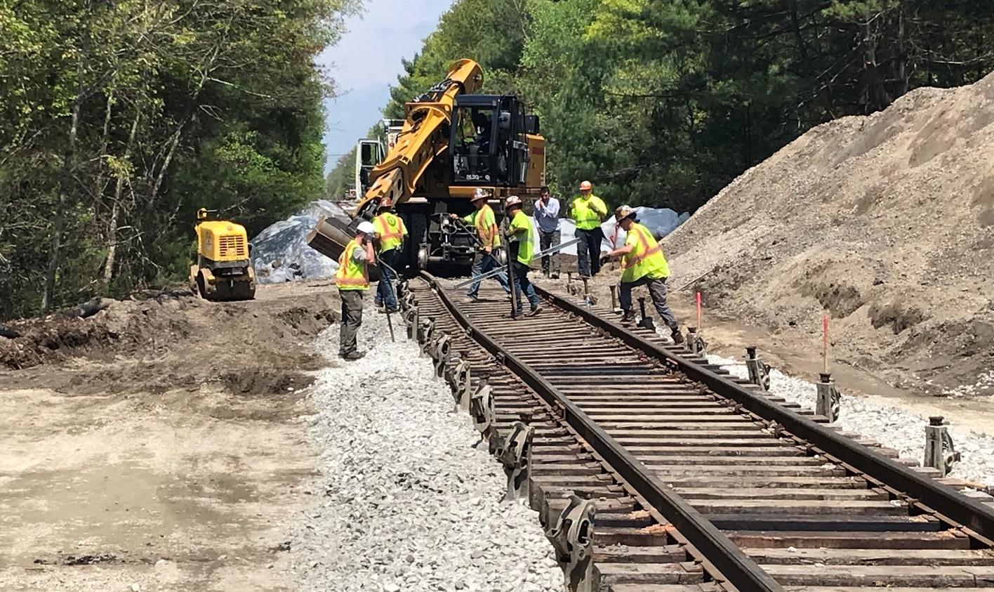 Workers restore tracks as part of the South Coast Rail project (May 2019)