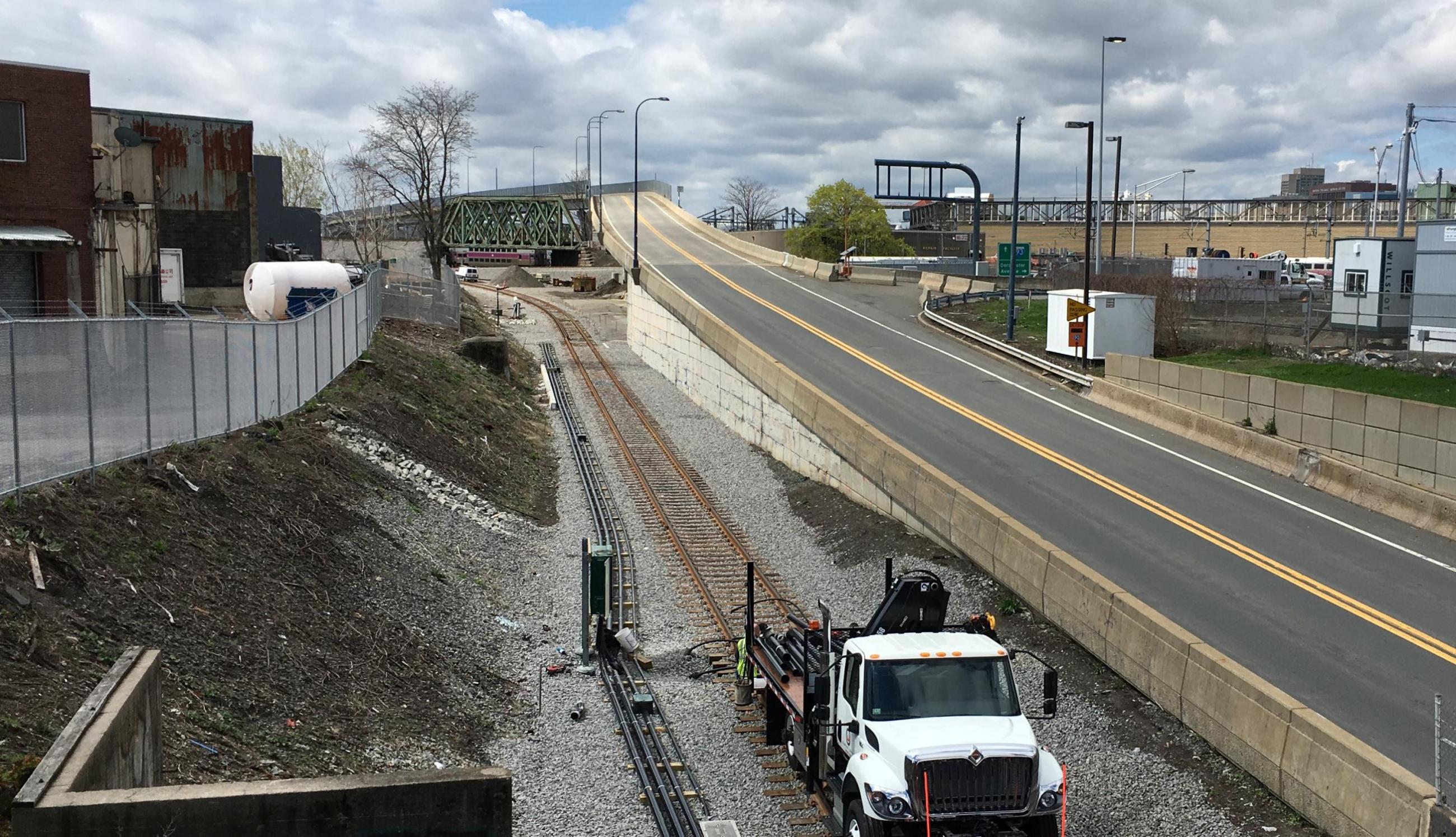 Red Line Test Track looking south toward the Midland Bridge and Cabot Yard lead tracks