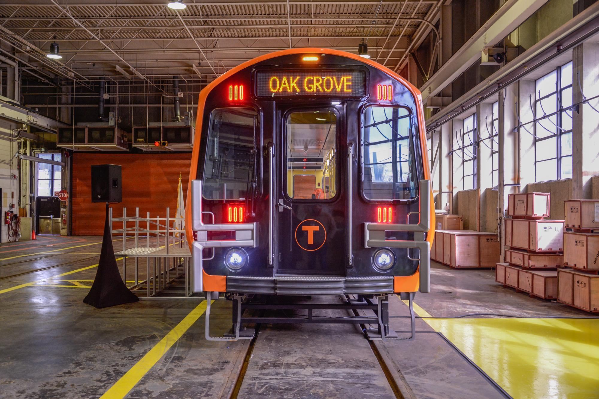 The Orange Line mock-up car at Wellington Yard.