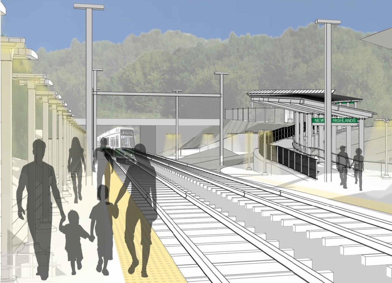2D design rendering of the accessible ramp from Walnut Street