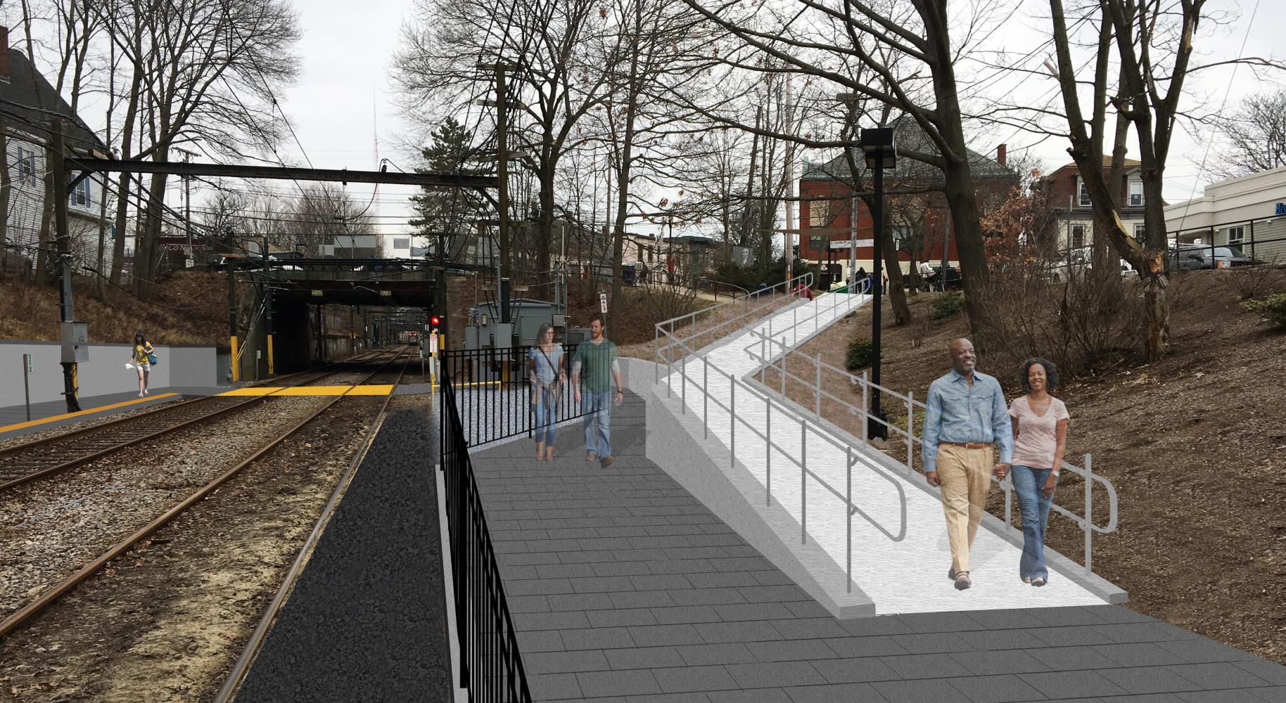 Rendering of the planned ramp from Walnut St to the platform below