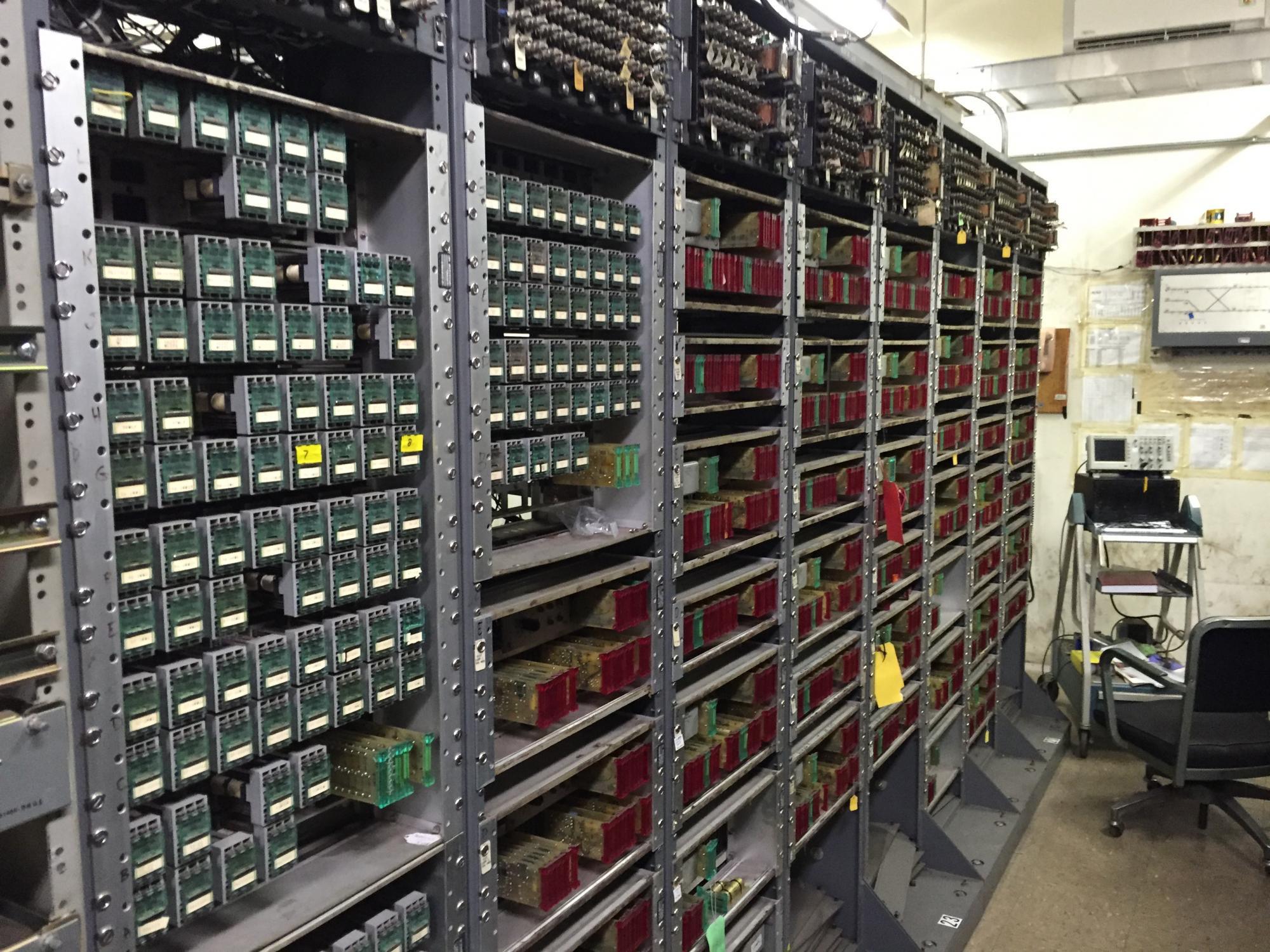 The train detection electronics and relays inside the signal bungalow at Forest Hills Station will be replaced.