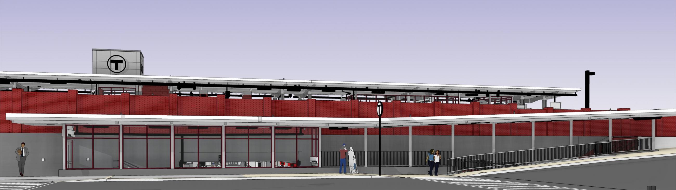 Rendering of planned improvements to Wollaston Station, as viewed from Brook Street