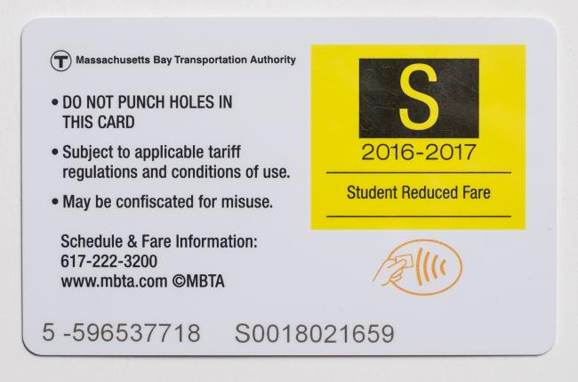 The back of a Student CharlieCard, the S Card