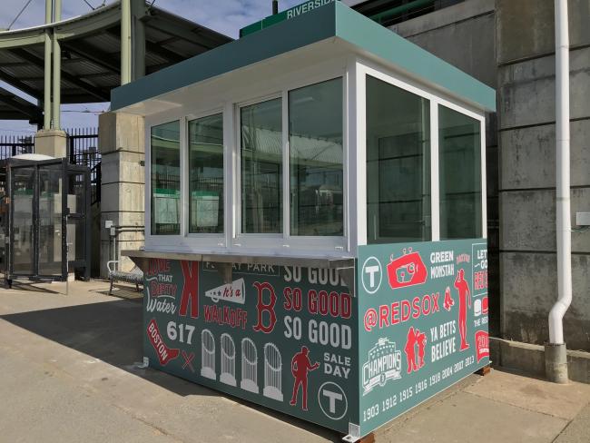 Red Sox booth at Riverside Station, where pre-loaded CharlieCards will be sold