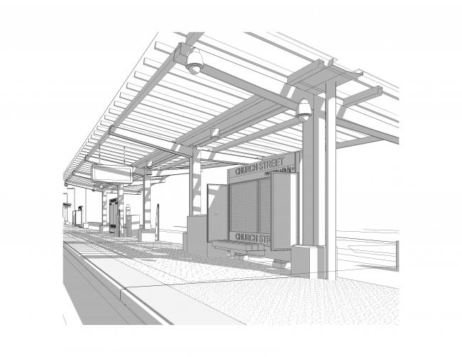 A rendering of the new Church Street Station in New Bedford on the New Bedford Line of the South Coast Rail (May 2020)