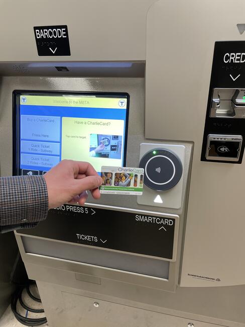 New fare vending machines have tap targets for contactless payment methods and allow riders to purchase and reload CharlieCards