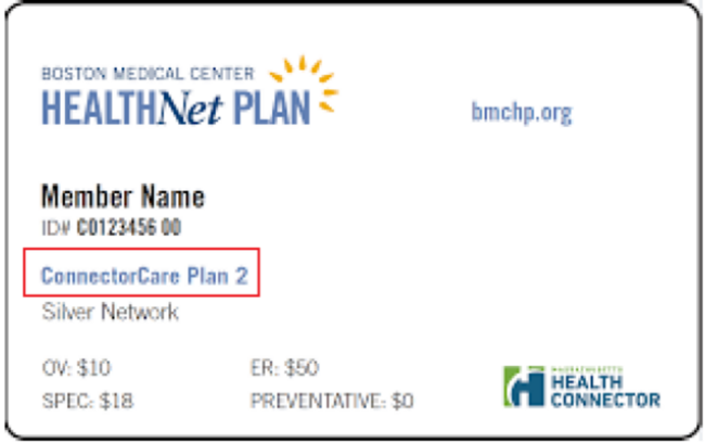 BMC HealthNet ConnectorCare Card example