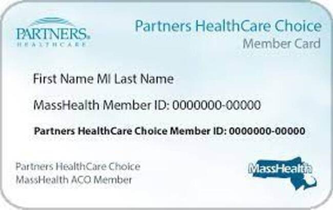 Example Partners Healthcare Card with stand in names and ID numbers