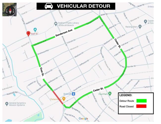 Map showing detour for August closure of access under the bridge