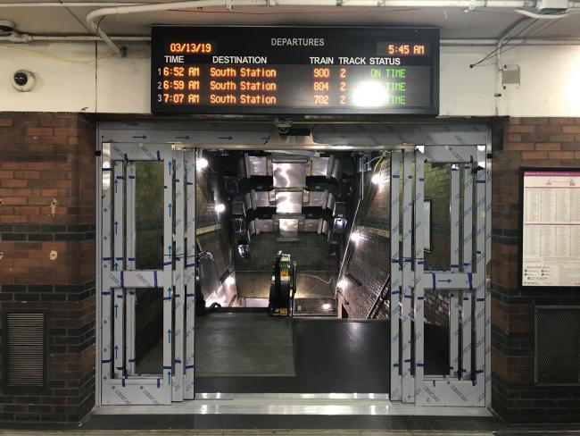 Back Bay Station doors at Track 2