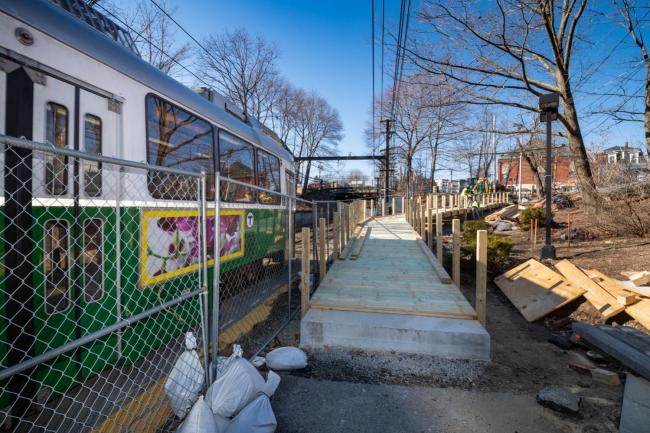 Temporary pedestrian ramp at Newton Highlands