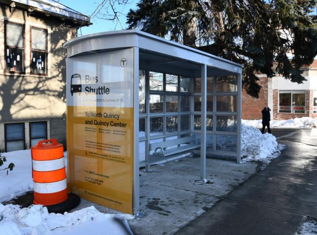 Bus shuttle shelter for Wollaston Station