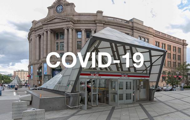 Red Line entrance to South Station, with the historic building in the background