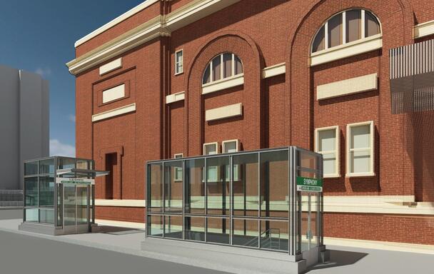 A rendering of two of the four new outbound entrances at Symphony Station