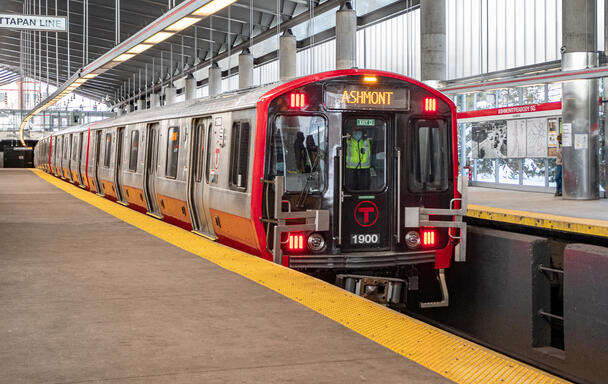 A new Red Line train in Ashmont station