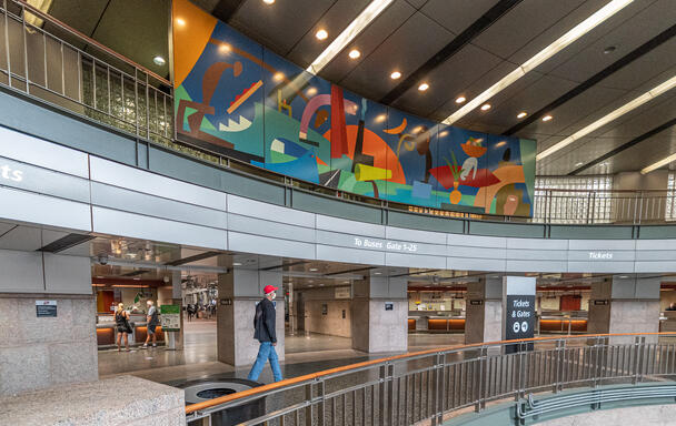 A mural painted by Todd McKie at South Station's bus terminal.