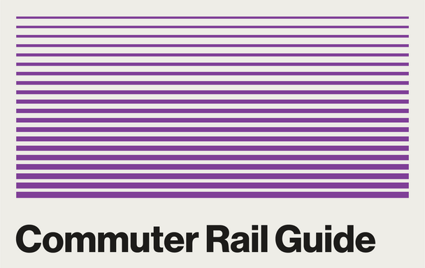 Purple striped graphic with "Commuter Rail Guide" label