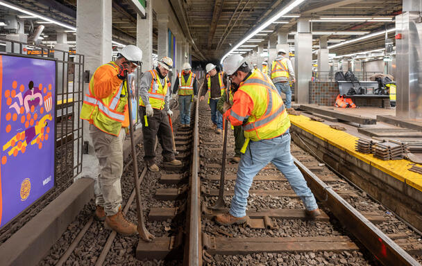 Crews complete track work at Park Street in January 2024.