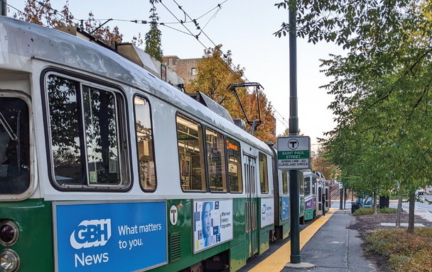 view of green line train from the side 